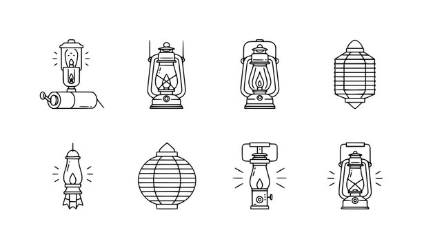 Lantern lighting icons hurricane camping paper lantern vector