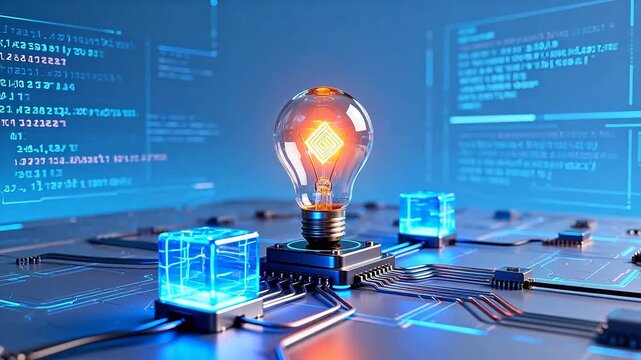 Light bulb on circuit board with code