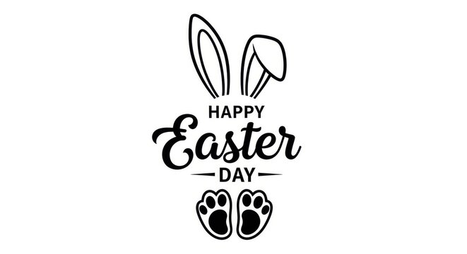 Happy easter day bunny ears and paw print on white background