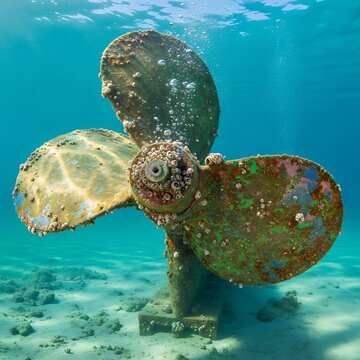 Underwater Ship Propeller with Marine Growth.