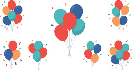 Obraz premium Colorful birthday party balloons vector set with confetti, isolated on white background for anniversary celebration design