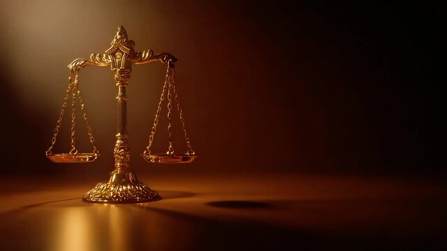 A dramatic still life of golden scales, symbolizing fairness, legal processes, and balanced judgment. Ideal for legal marketing or conveying trust and