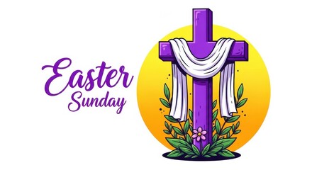 Obraz premium Easter sunday illustration with a purple cross on a white background