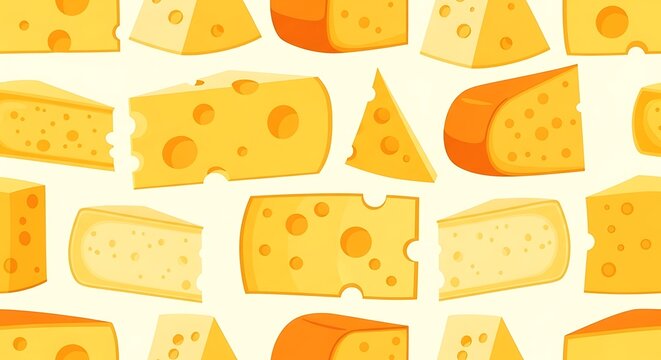 Variety of Yellow Cheese Pieces on White.