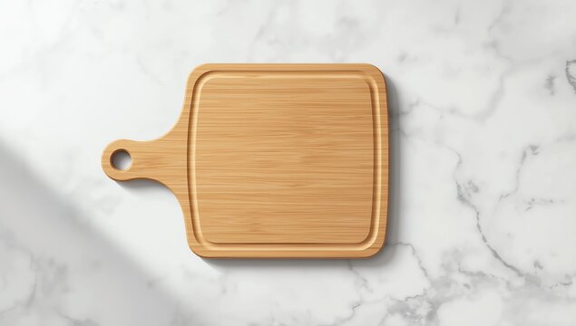 Wooden cutting board on a gray marble background