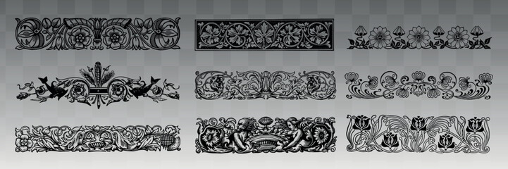 Fototapeta premium Ornate floral decorative borders element vector set