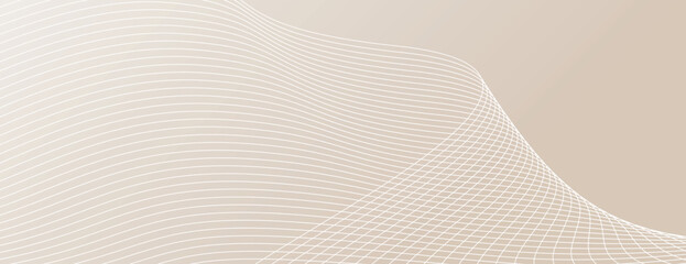 Beige background with wavy lines, creating a soft, flowing texture. The beige background adds a calm, elegant touch. Modern wavy line pattern background. Beige background vector.