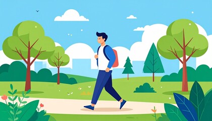 散歩する男性フラットデザイン風