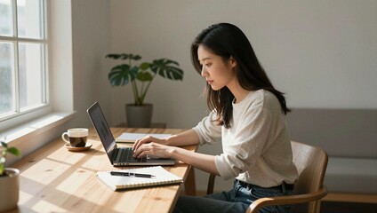 Elegant Businesswoman Working on Laptop in a Cafe