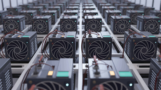 Global Crypto Mining Farm with ASIC Hardware Rows