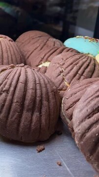 conchas deliciosas de una tipica y tradicional panaderia mexicana postres y aperitivos pan dulce en forma de concha 