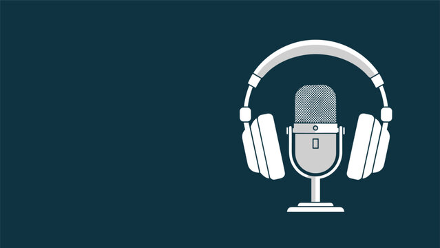 Professional audio recording setup with a microphone and headphones represents radio broadcasting, podcasting, and voiceover work.