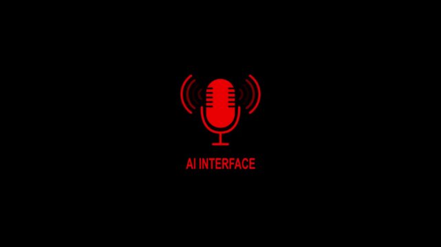 AI Interface Microphone Icon with Sound Waves, Artificial Intelligence Communication and Smart Voice Technology Concept
