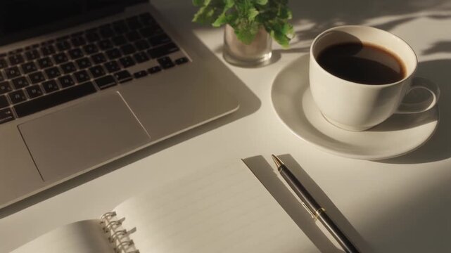 Relaxed Desk with Notebook & Coffee