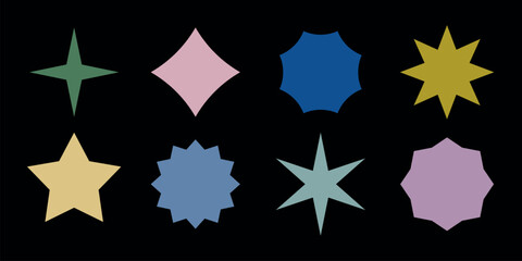 Colorful geometric star shapes element set vector
