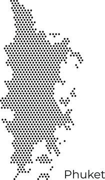 Minimalist black dotted vector map of Phuket island, Thailand. Modern point pattern silhouette for travel, tourism, and geographic infographic design.