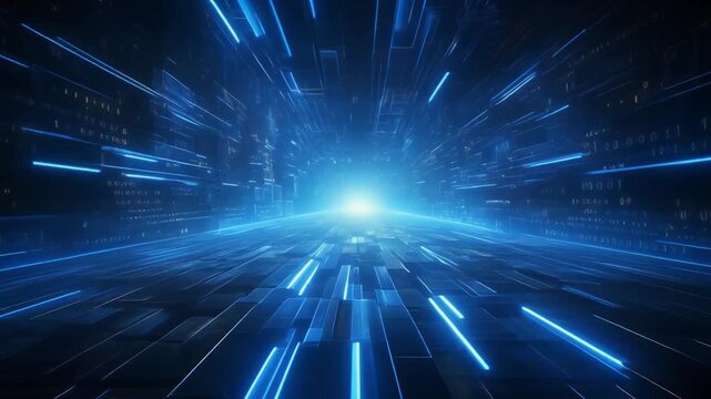 Blue digital futuristic stream. Abstract motion graphics background. Dynamic pattern with streams of blue light.