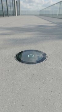 Embedded Pavement Sensor Device on Modern Urban Walkway Representing Smart City Monitoring Infrastructure and Connected Technology