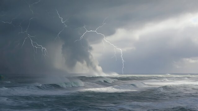 Stormy sea with lightning