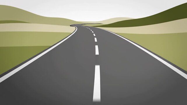 Winding road through rolling green hills illustration