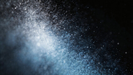 Obraz premium Silver-icy blue abstract granular texture with macro dust particles, soft diffuse glow against black void, heavy noise visual pattern.
