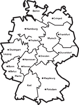 Geographical map of major cities in germany with state boundaries outlined