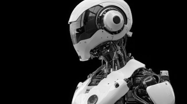 Detailed side profile shot of a sleek, advanced humanoid robot showcasing artificial intelligence and futuristic technology