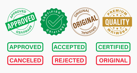 Obraz premium Colorful approval certification badges vector element set