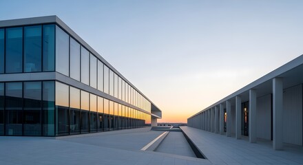 Fototapeta premium Contemporary Architecture at Sunset Innovative Office Space with Clean Lines and Modern Design for Business