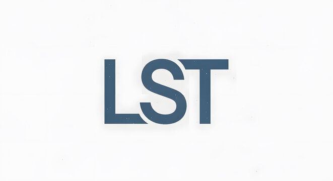 A bold blue typographic logo featuring the connected letters LST on a light textured background