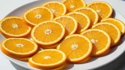 Fototapeta premium A plate of sliced oranges arranged neatly on a white plate