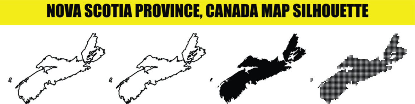 Nova Scotia province Canada map silhouette isolated on white outline black and dotted background