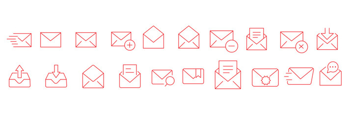 Email line icon set. Letter send, mail contact, message secure editable outline icon.