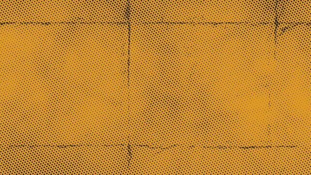 Retro halftone dot pattern with abstract geometric lines and mustard yellow background