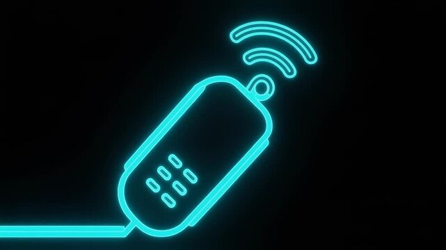 3D cinematic animation of an electric infrared floor heater icon drawn with glowing neon lin