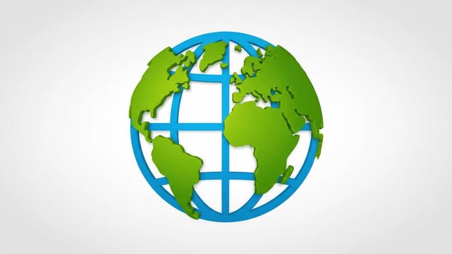 Green globe blue grid world map Africa Europe Asia environmental eco friendly global concept with green abstract leaf minimalist nature organic line modern clean design symbolizing sustainability