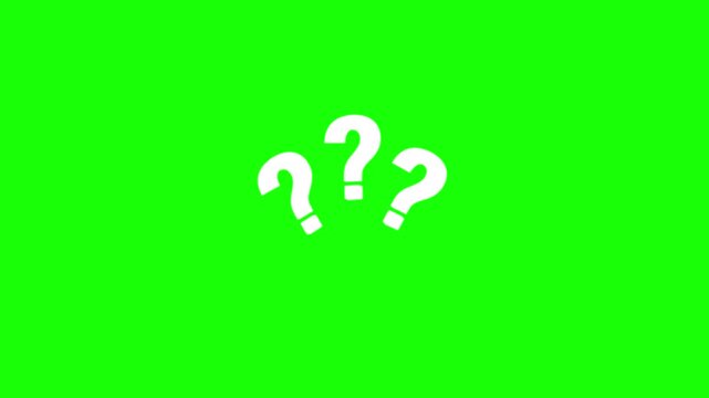 White question marks falling on green screen background