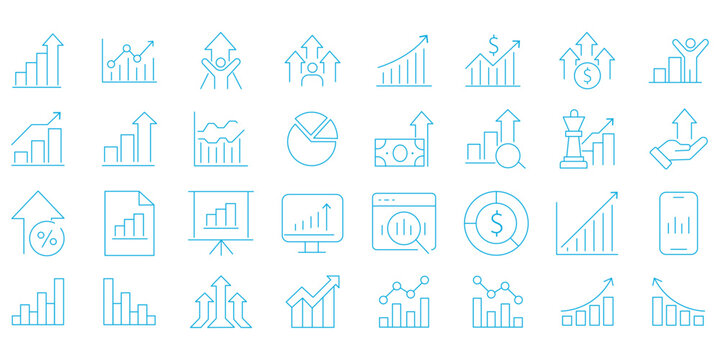 Stock market icons. Line growth and decrease icon set. Growth up and down, Profit and loss icon. Business, stock exchange, investment, analysis, percentage growth and decrease, candlestick line icon
