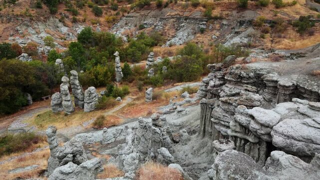 Scenic view of the Stone Dolls in Stone town of Kuklica. Kuklici. North Macedonia. High quality 4k footage