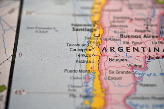 Temuco Chile Close Up Macro World Map Bokeh Background Geographic Image