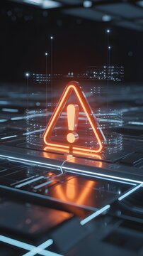 Glowing Warning Symbol On Futuristic Digital Circuit Board Representing Cyber Security Risk Alert