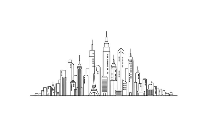 Abstract vector illustration of a modern city skyline with skyscrapers, urban buildings, and cityscape silhouette