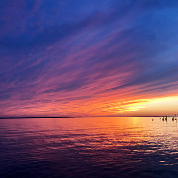 Vibrant Purple and Orange Sunset Over Choctawhatchee Bay &mdash; 30A Santa Rosa Beach Florida Coastal Twilight