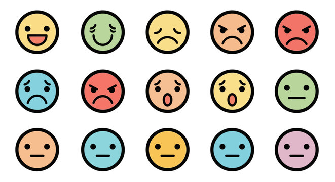 Set of colorful easter eggs with smiley face emotion icons