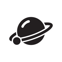 Fototapeta premium A minimalist black and white vector icon depicting a stylized planet with rings and a small moon