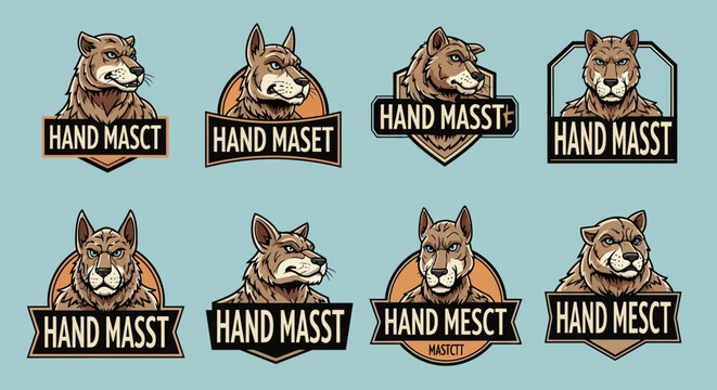 A cute collection of cartoon animal head icons featuring a cat, dog, tiger, and bear in a fun vector illustration set for baby pet character design