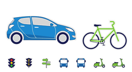 Set of vector transportation icons featuring cars, buses, trucks, SUVs and other vehicles in a simple cartoon silhouette design for transport and traffic themes © Rizky