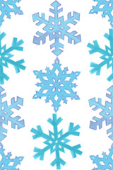 Fototapeta premium Seamless pattern of blue winter snowflake and crystal ornaments designed for Christmas holiday decoration patterns on a white background