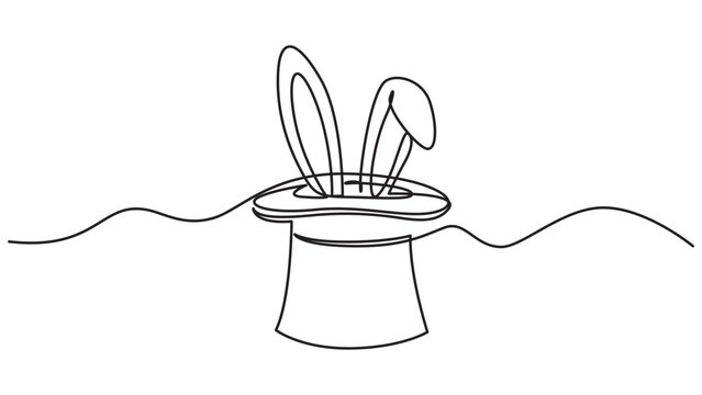 Continuous line drawing of a magician's hat and rabbit ears eps 10