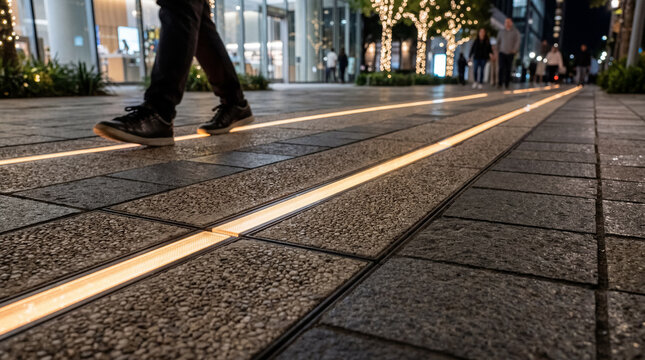 Modular pavement with glowing light navigation night